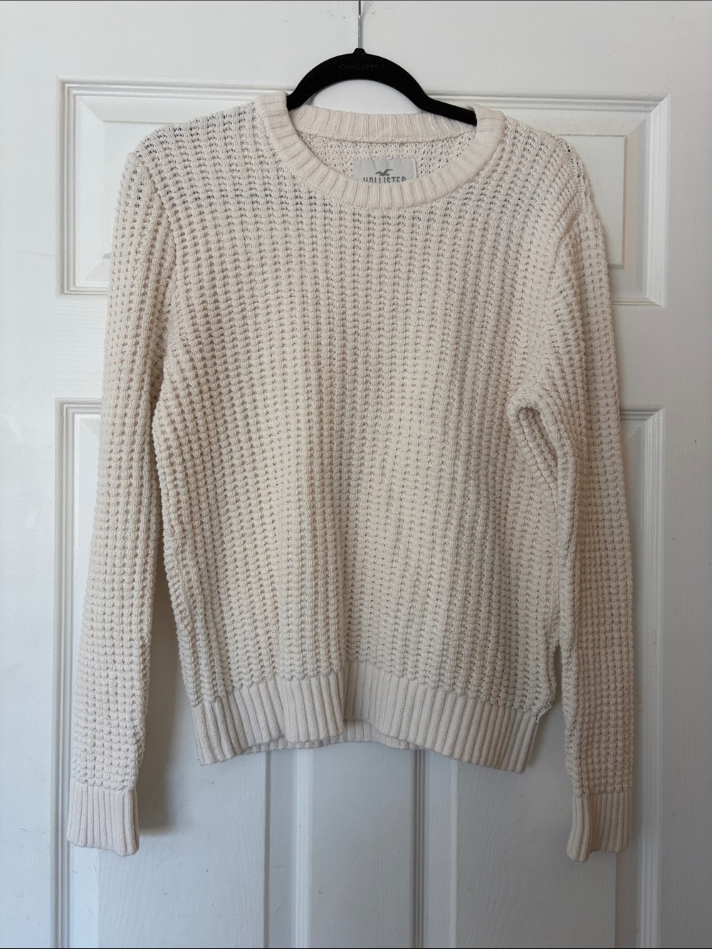 HOLLISTER Ivory/Cream Waffle-Knit Crewneck Sweater